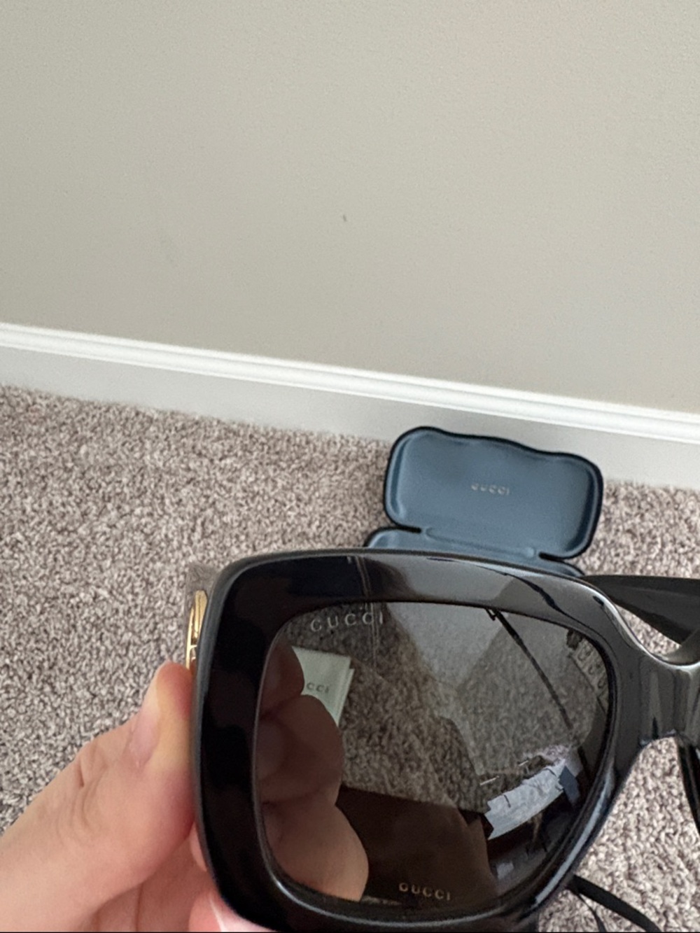 GUCCI URBAN GG0141S 001 BLACK GREY SQUARE SUNGLASSES - like new - Picture 8 of 10